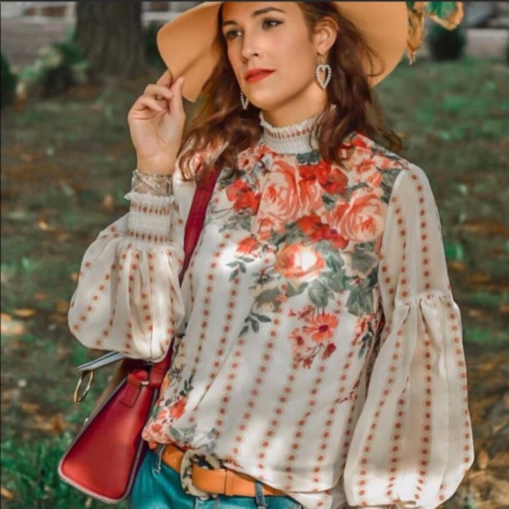 Boho Floral Print Blouse, NWT - Picture 6 of 11